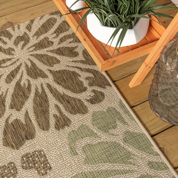 Zinnia Modern Floral Textured Weave Indoor/outdoor Round Rug